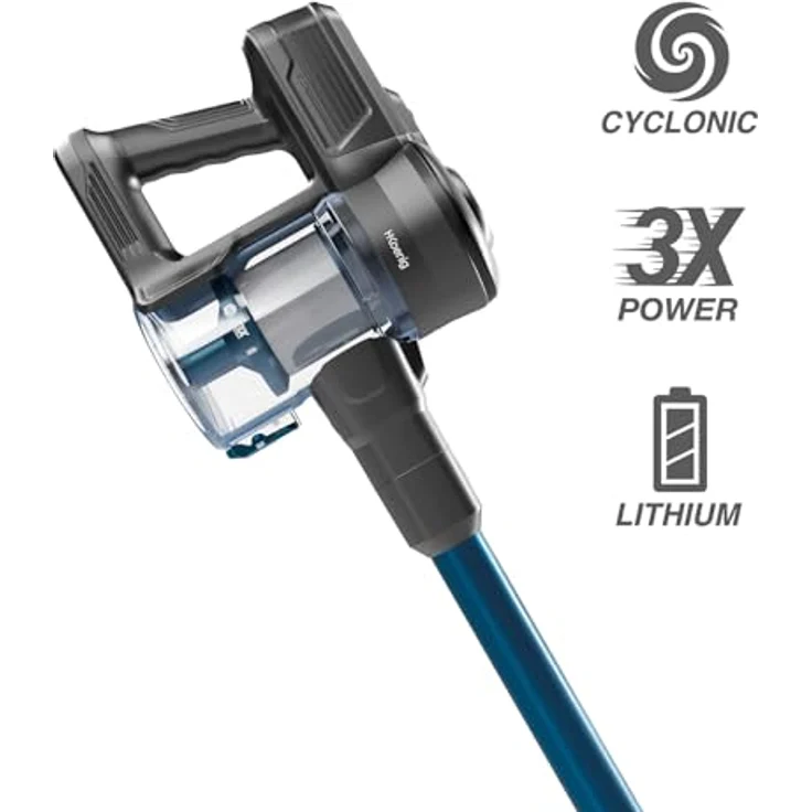 H.Koenig UP610, Handstaubsauger, Blau, 150 W, 50 Minuten Akkulaufzeit, 0.8 L Staubbehälter, 64 Dezibel, inklusive LED-Bürste und Wandhalterung – Bild 2
