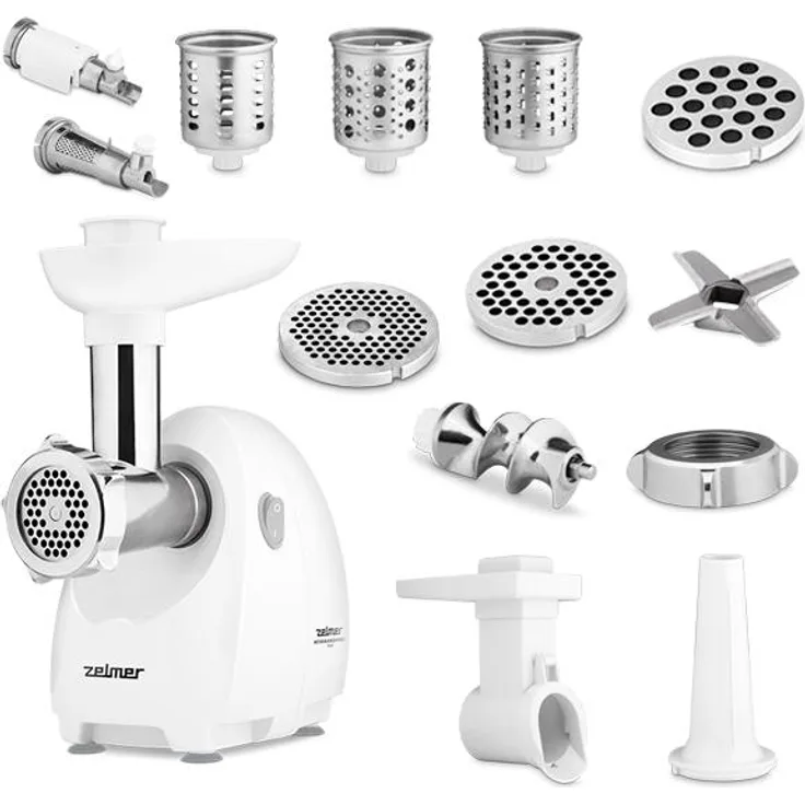 Zelmer ZMM4055B Fleischwolf, 1900 Watt Leistung mit 2,5 kg/min Durchsatz, Weiss