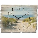 ARTLAND Wanduhr ohne Tickgeräusche aus Holz Quarzuhr 40x30 cm Rechteckig Lautlos Strand Meer Düne Nordsee Landschaft Maritim T9EX
