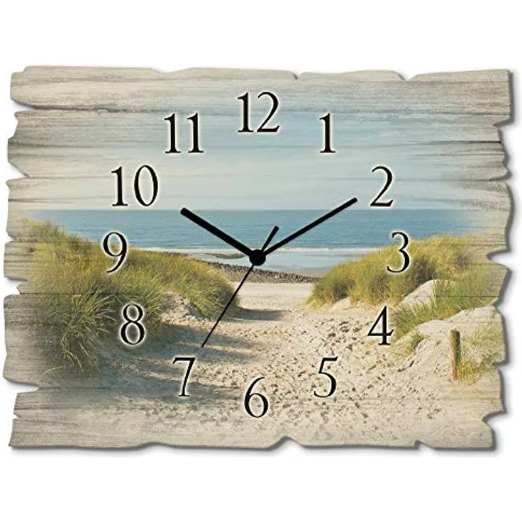 ARTLAND Wanduhr ohne Tickgeräusche aus Holz Quarzuhr 40x30 cm Rechteckig Lautlos Strand Meer Düne Nordsee Landschaft Maritim T9EX