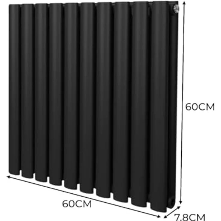 Monster Shop Röhrenheizkörper Oval 600 x 600mm, Horizontaler Wandheizkörper aus Matt Schwarz Kohlenstoffstahl mit 2684 BTU Leistung, inkl. Befestigungsset und Reinigungsbürste – Bild 5