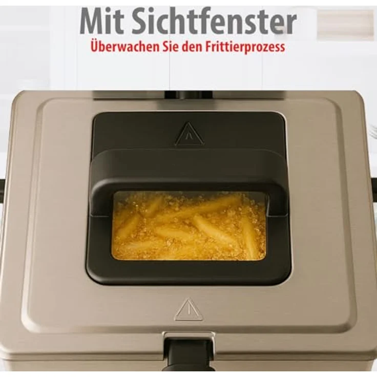 Fritteuse ALPINA, mit Fett, 2000 Watt, 5 Liter Fassungsvermögen, Edelstahl, silber, mit 3 Frittierkörben – Bild 6