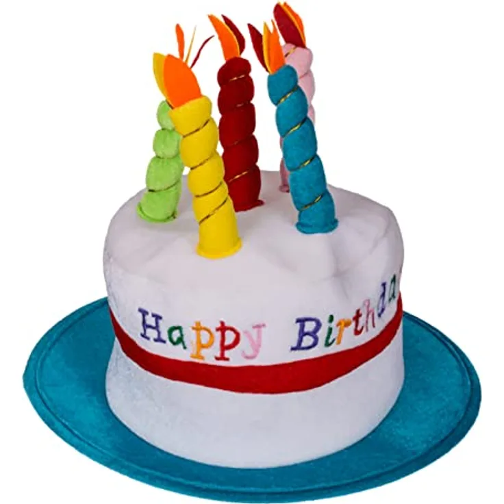 Out of the blue Happy Birthday Plüschhut mit 5 Kerzen, Mehrfarbig, ca. 30 x 27 cm
