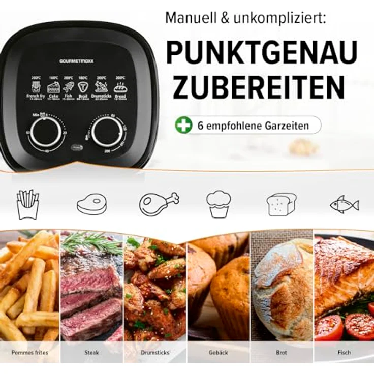 GOURMETmaxx Heißluftfritteuse 3,1L | Airfryer mit 1350 W, 60-Minuten-Timer und 6 Funktionen – energiesparend, geruchsarm, nahezu ohne Öl frittieren – Bild 3