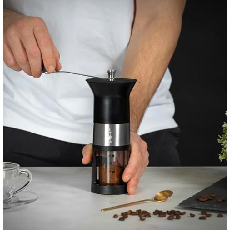 Bialetti Manuelle Kaffeemühle, Edelstahl, Mattschwarz, mit 6 Mahleinstellungen – Bild 5
