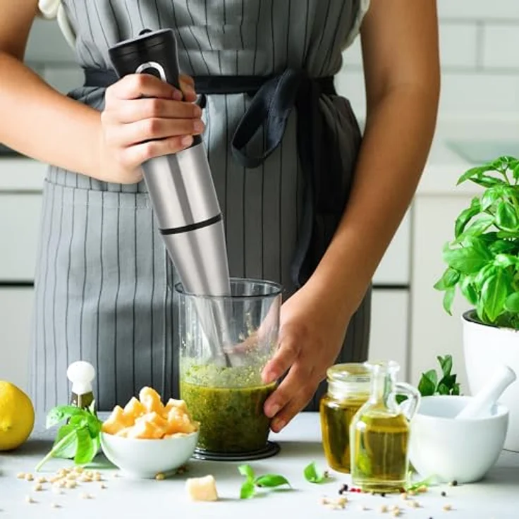 Retoo Stabmixer 1200W Turbo, Pürierstab mit stufenloser Geschwindigkeitsregelung, kompakt, Silber – Bild 2