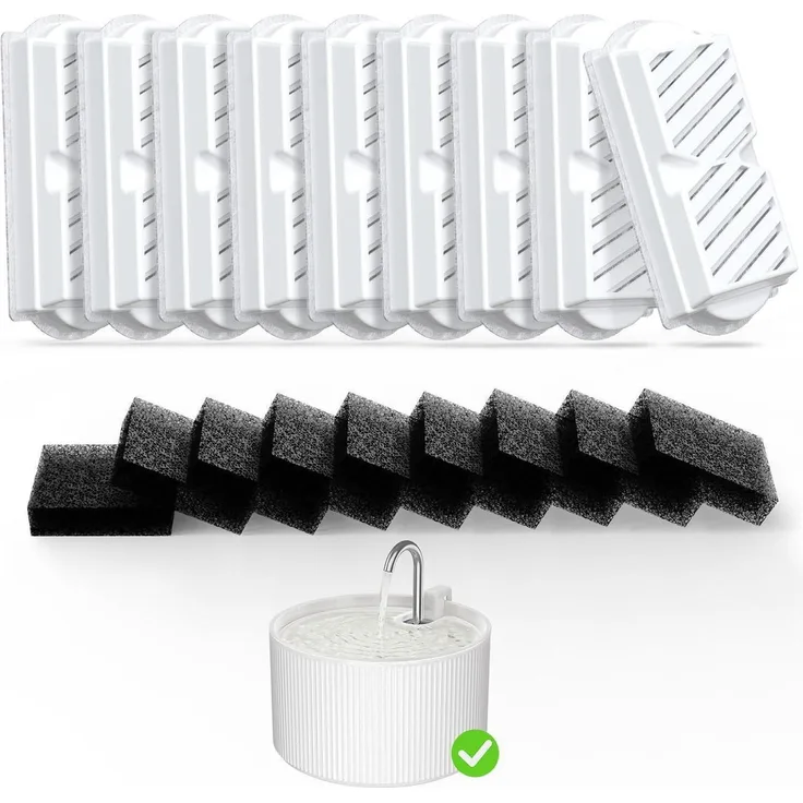 Ersatzfilter für VOLUAS Katzenbrunnen, 9 Aktivkohlefilter + 9 Vorfilterschwämme für 2,2L Keramikbrunnen, mehrschichtiges Filtersystem für sauberes Trinkwasser