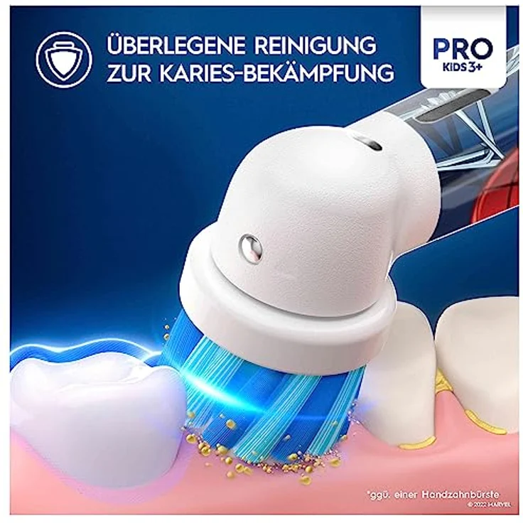 Oral-B Kids Pro 103 Spiderman Elektrische Zahnbürste/Electric Toothbrush für Kinder ab 3 Jahren, 2 Putzmodi für Zahnpflege, Reiseetui, extra weiche Borsten, 4 Sticker, blau (Design kann variieren) – Bild 2