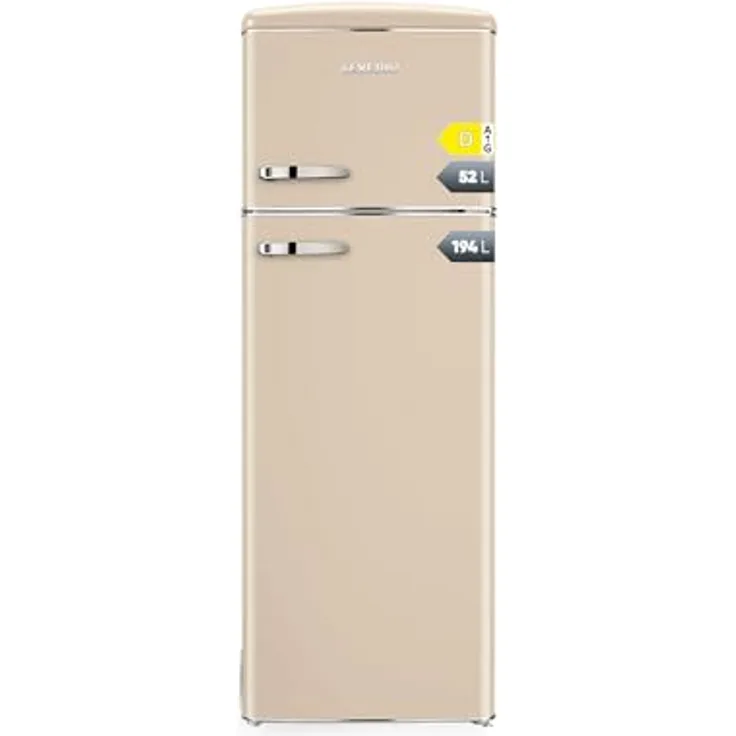 SEVERIN RKG 8985, Retro Kühl- & Gefrierkombination, creme, 246 L Nettovolumen, Gefrierfach oben, nur 39 dB, LED-Beleuchtung