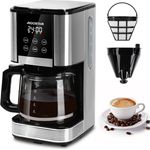 Aigostar Cora Filterkaffeemaschine, 1,5L Programmierbar 24h, 1000W, LCD-Display, Intensitätseinstellung, Schwarz