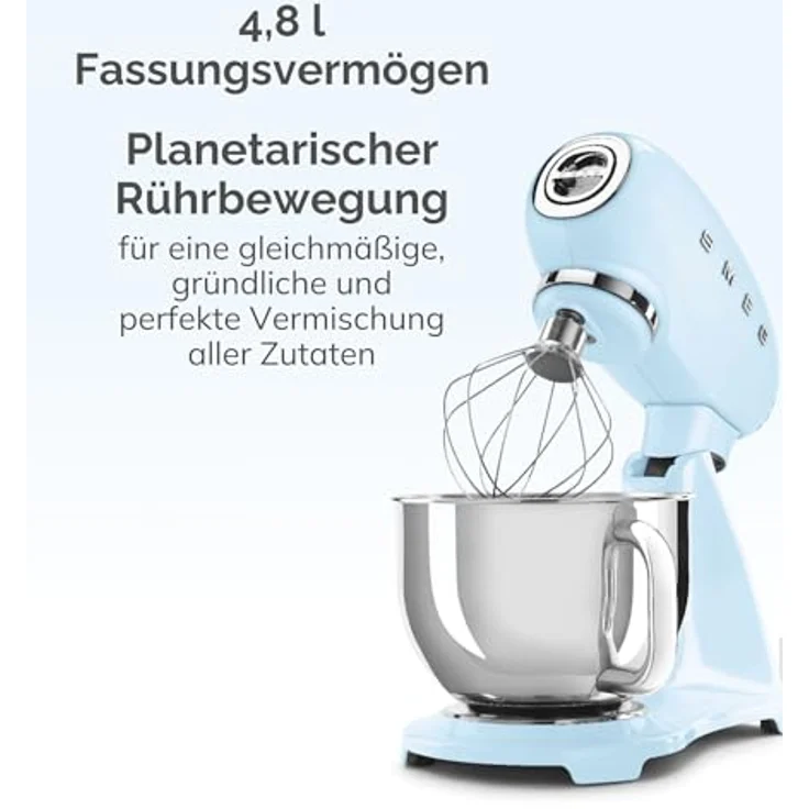 Smeg SMF03PBEU Küchenmaschine mit Direktantrieb, 800W, 4,8 L Edelstahlschüssel, pastellblau, Serie: SMF03 – Bild 3