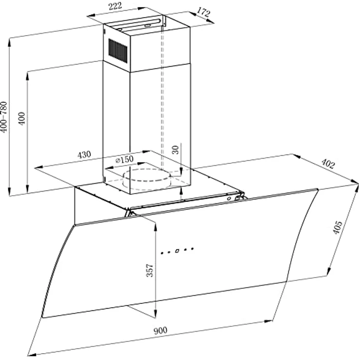 Respekta Dunstabzugshaube CH55090WA++ kopffrei / Dunstabzugshaube schräg 90 cm / Metallgehäuse mit Glasschirm in Weiß / Abluft - und Umluftfunktion / A++ / 42 – 63 dB – Bild 5