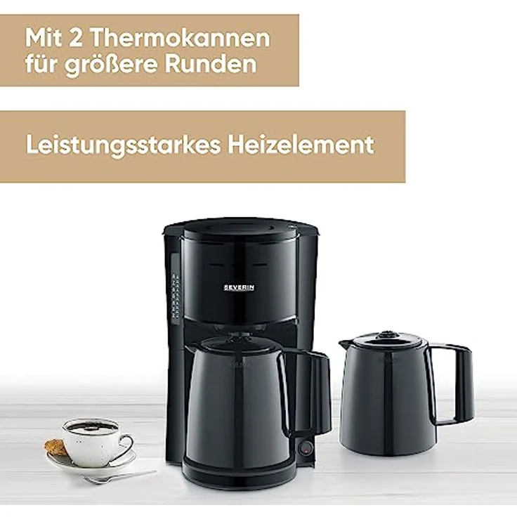 SEVERIN Filterkaffeemaschine mit 2 Thermokannen, Kaffeemaschine für bis zu 8 Tassen je Kanne, Filtermaschine mit 2 Isolierkannen, schwarz, KA 9307 – Bild 2