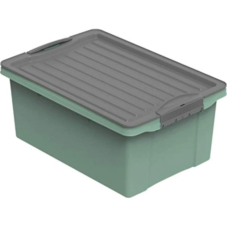 Rotho Compact Aufbewahrungsbox 13l mit Deckel, Kunststoff (PP recycelt) BPA-frei, grün/anthrazit, A4/13l (39.5 x 27.5 x 18.0 cm) - Stapelbare Lagerkiste für A4 Dokumente, bequeme Trage-Griffe – Bild 1