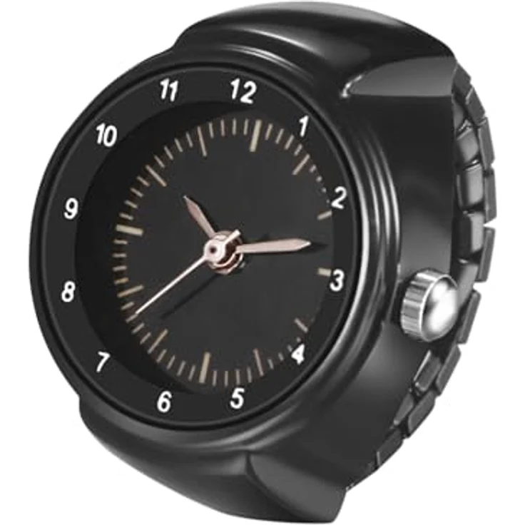 JewelryWe Ringuhr, elastische Fingeruhr mit analogem Quarzwerk, Schwarz Edelstahl, Unisex Design für Damen und Herren – Bild 1