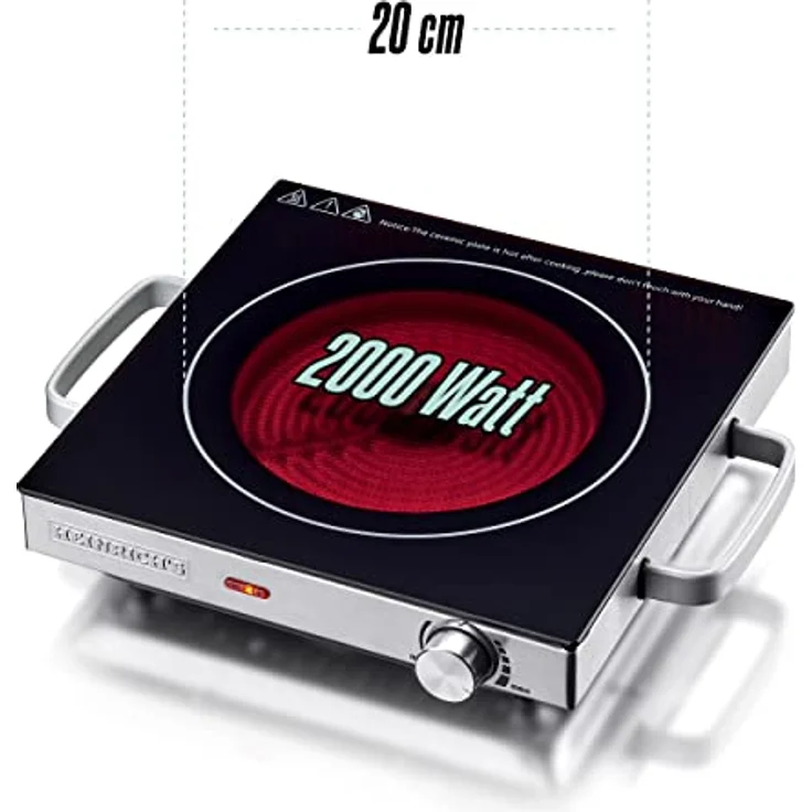 HEINRICHS Infrarotkochplatte Glaskeramik-Kochfeld mit Infrarot-Wärme, elektrisches Kochfelder geeignet für alle Töpfe und Pfannen, 2000W Camping/Büro/Küche/Outdoor/Single – Bild 2