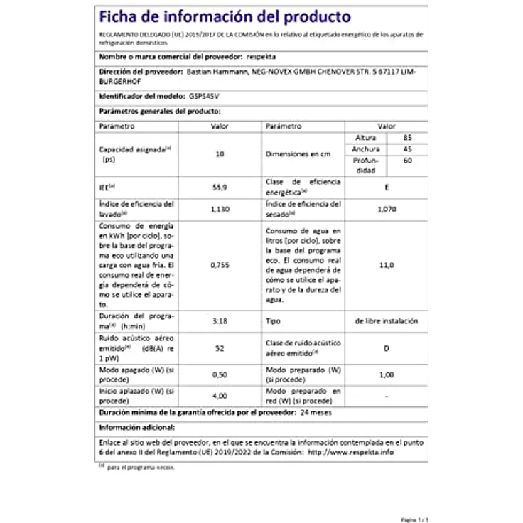 Respekta Spülmaschine freistehend 45 cm / Standgeschirrspüler mit flexiblem Besteckkorb / 5 Programme / Startzeitvorwahl / vollelektronisch & leise / LED Display / 10 Maßgedecke / GSPS45V / Weiß – Bild 4