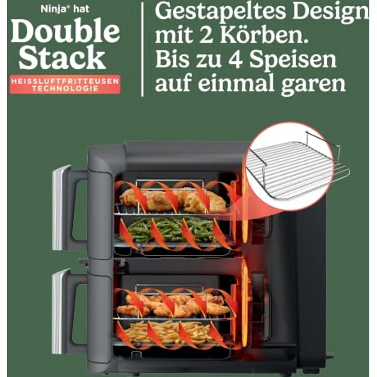 NINJA Double Stack XL-Heißluftfritteuse SL451EUSD, 9,5 L, 6 Funktionen, Steingold, mit Smart Cook System und 2 unabhängigen Schubladen – Bild 3