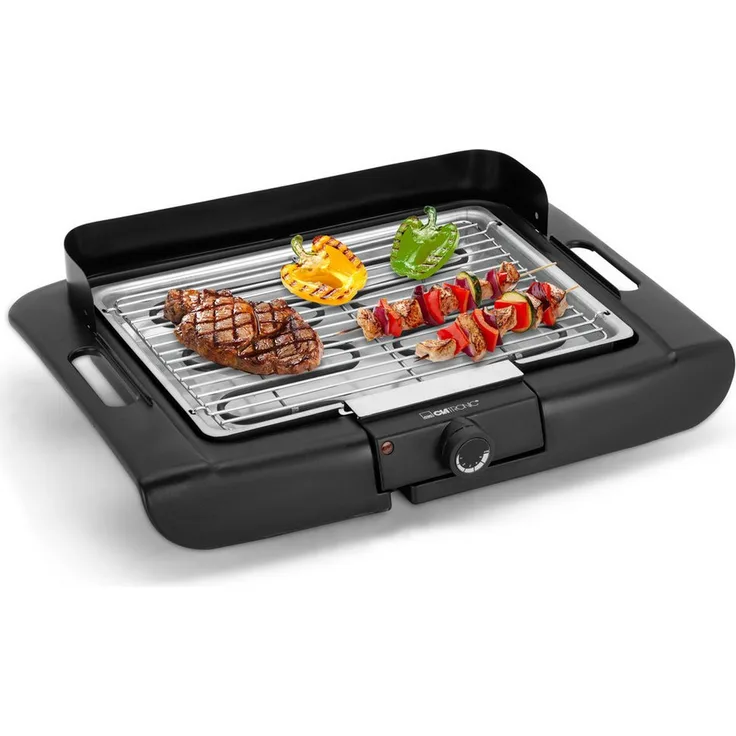 CLATRONIC Tischgrill BQ 3841, Elektrogrill mit Cool Touch-Gehäuse, verchromtem Grillrost, 2000W, für Innen und Außen