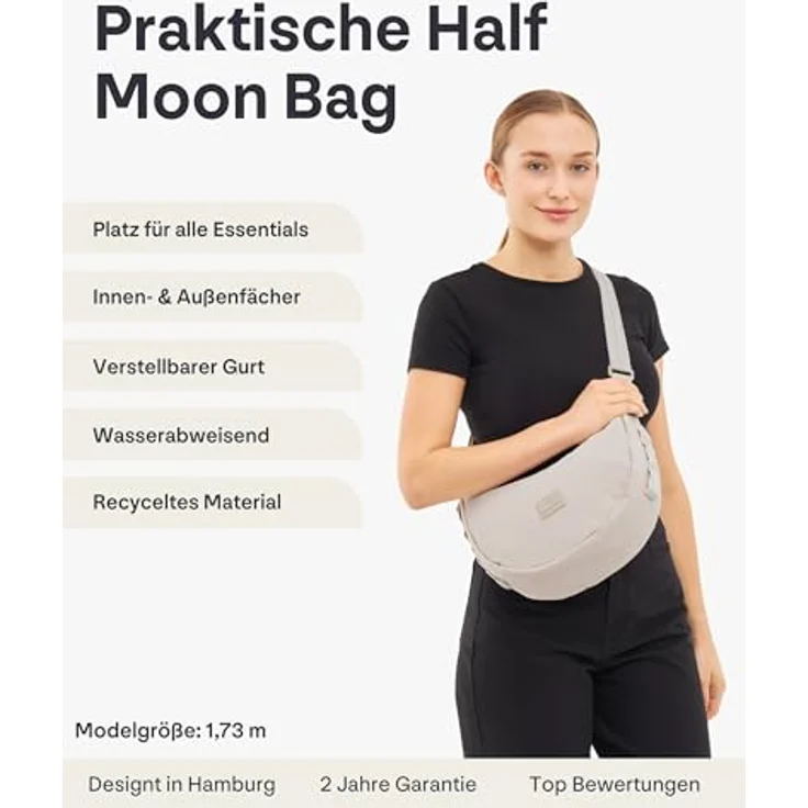Johnny Urban Umhängetasche Kaia Small Half Moon Bag im Puffer Design, Wasserabweisend, 100% recyceltes Nylon, 4 Liter Volumen, Schwarz – Bild 4