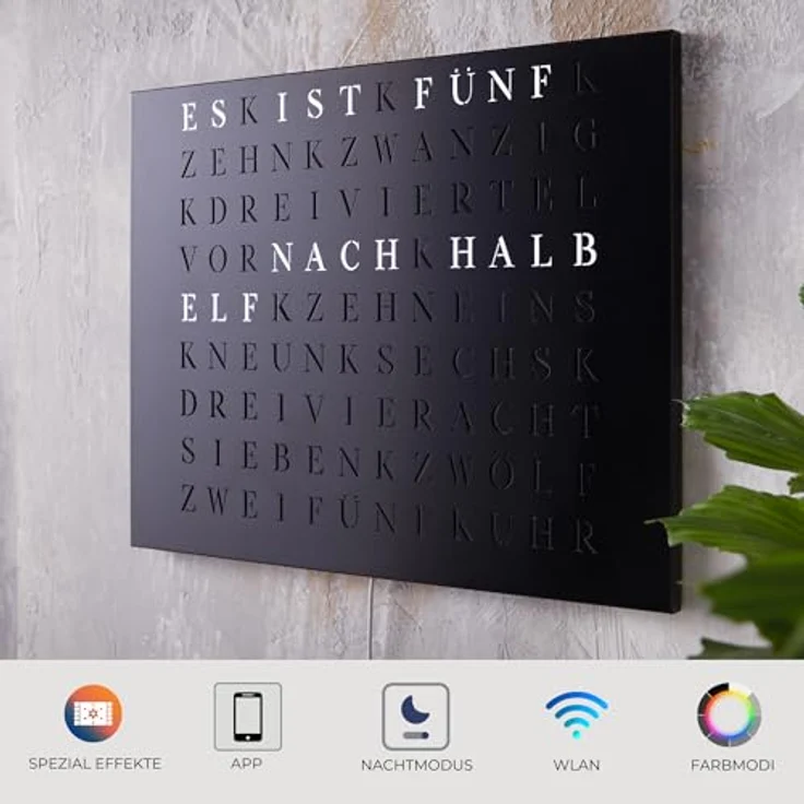 build-yours WordClock Jupiter gelaserter Edelstahl in matt Schwarz - LED Wanduhr mit WLAN-Steuerung und hochwertiger Beleuchtung – Bild 3