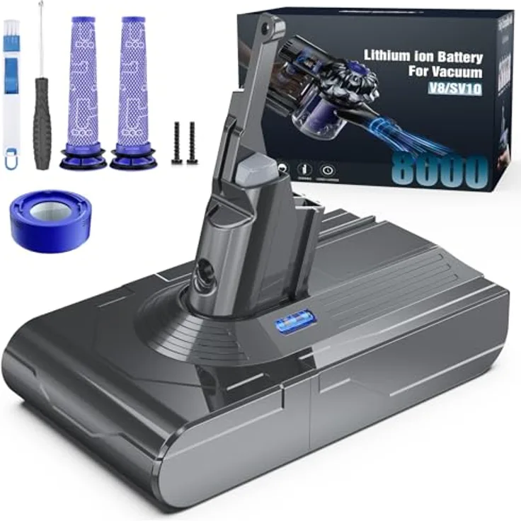 Morpilot V8 Akku 8000mAh, Ersatzakku für Dyson V8 Absolute Animal Motorhead, Laufzeit 40 Minuten mit 3 Filtern