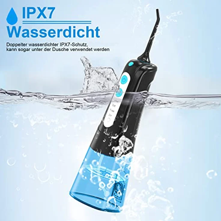SURFOU Munddusche, Water Flosser IPX7 wasserdicht, 300ml Zahnzwischenraumreiniger, Munddusche kabellos USB wiederaufladbar mit 4 Modi und 5 Düsen für Reisen & Hause – Bild 5