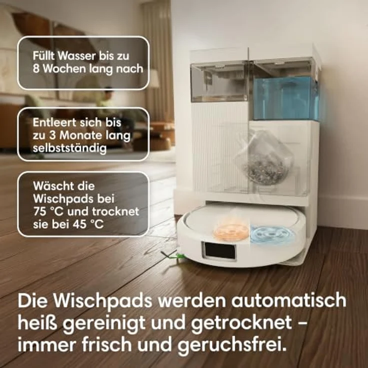 iRobot Roomba Plus 515 Combo Roboter mit AutoWash Dock, Beutellos, Saugkraft 22.000 Pa, Weiß, rund, ClearView™ LiDAR, 295 Minuten Laufzeit – Bild 3