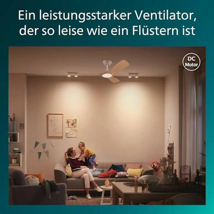 Philips Deckenventilator 52", 3 Flügel, 28 W LED-Licht, Gleichstrommotor mit Dimmfunktion, Farbtemperatur 3000-6500 K, Weiß/Holz, inkl. Fernbedienung – Bild 4
