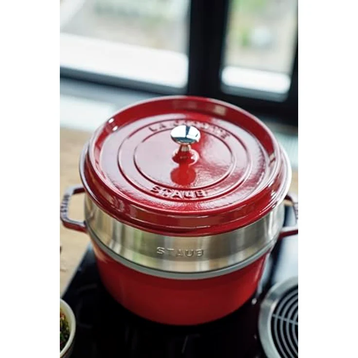 STAUB Gusseisen Bräter-Cocotte, mit Dämpfeinsatz, rund 26 cm, 5,2 L, kirsche - rot – Bild 7