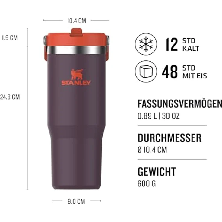 STANLEY Flip Straw Tumbler 1.0, Trinkflasche mit Strohhalm 0.89L, hält 12+ Stunden kalt, spülmaschinenfest, BPA-frei, plum – Bild 2