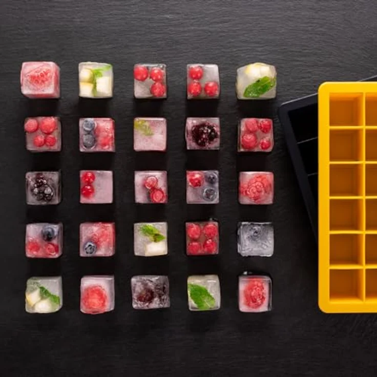 Blumtal Eiswürfelformen Silikon 2x24er, BPA-freier Eiswürfelmaker für 2,6 cm Eiswürfel, Schwarz-Blau und Spicy Mustard – Bild 4