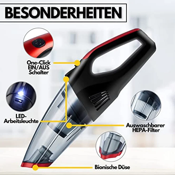 Akku Handstaubsauger | HEPA-Filter | 6200 Pa Saugleistung | Staubsauger | Akkusauger | Akku Sauger | Auto Sauger | Kabelloser Staubsauger | Autostaubsauger | Aufladbar | Kabellos | Autoreinigung – Bild 3