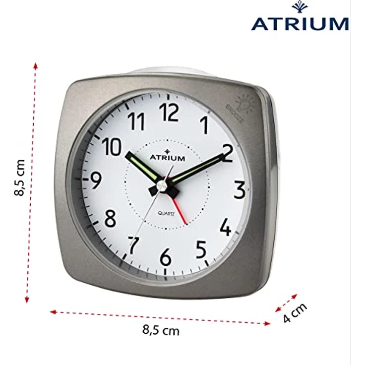 Atrium A251-4 Analog Quarz Wecker, geräuschlos mit Snooze-Funktion, Licht und anthrazitgrauem Gehäuse – Bild 4