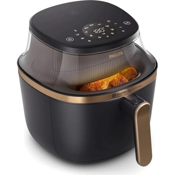 Philips Heißluftfritteuse Airfryer 3000 NA332/00, 6.2L, Sichtfenster, RapidAir Plus Technologie, 16 Kochfunktionen, Schwarz/Kupfer – Bild 2