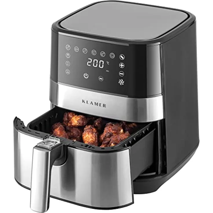 KLAMER Heißluftfritteuse 3,5L, Multifunktionale Mini Heissluftfritteuse, ölfreie Fritteuse, 1500W Airfryer mit 8 Vorprogrammen