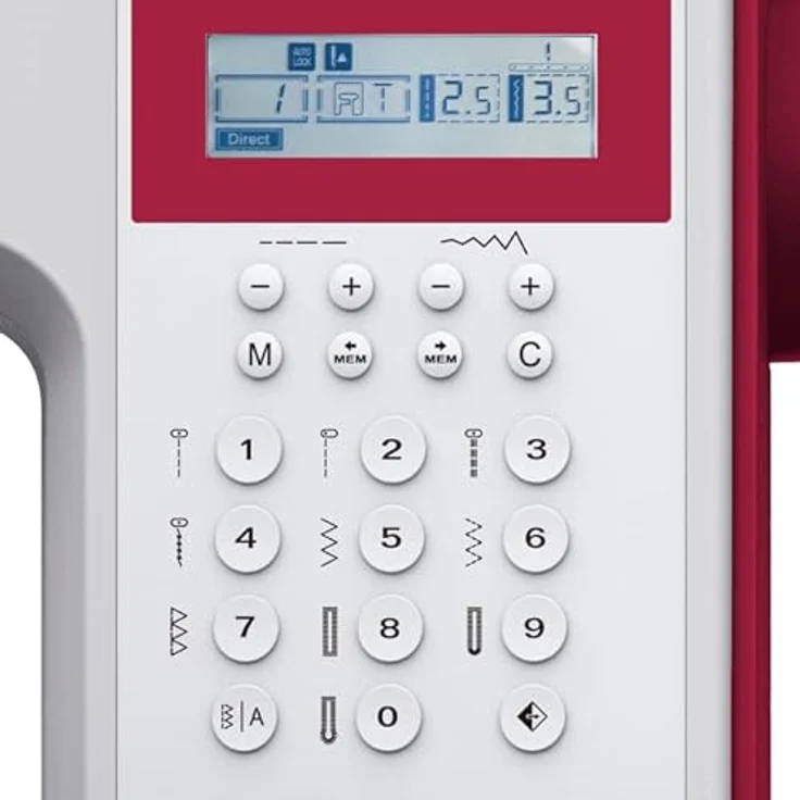 bernette sew&go 8 Computer-Nähmaschine – computergesteuerte Anfänger-Nähmaschine, einfache Bedienung, 197 Stiche, LCD-Display, Speicherfunktion, Start/Stopp-Funktion und 7 Nähfüße, weiß-rot – Bild 5