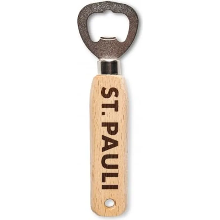 FC St. Pauli Flaschenöffner aus FSC-zertifiziertem Holz, 13,8 cm, langlebig mit vernickeltem Stahl