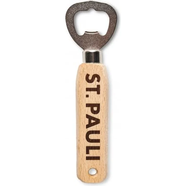 FC St. Pauli Flaschenöffner aus FSC-zertifiziertem Holz, 13,8 cm, langlebig mit vernickeltem Stahl – Bild 1