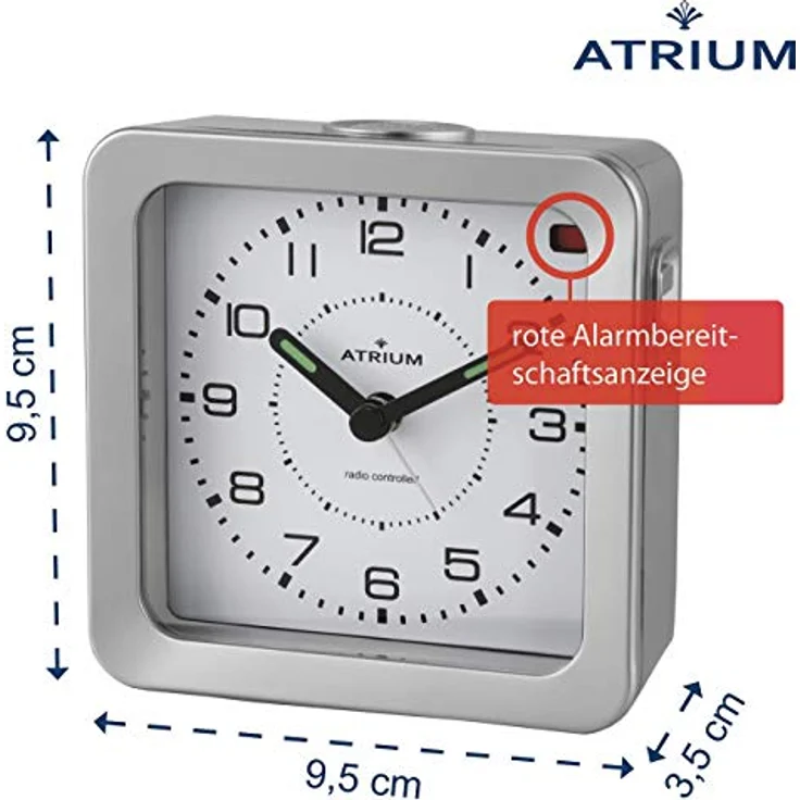 Atrium A660-19 Funkwecker Analog Quarz, lautlos ohne Ticken, mit Licht und Snooze, Silber – Bild 2