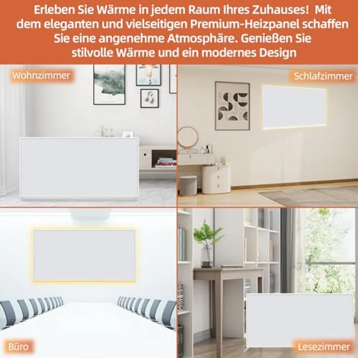 SHX Premium Infrarot Heizung mit WIFI 850W, 9-16 qm, Decken- oder Wandmontage, Standgerät, dimmbare Ambiente Beleuchtung, Fernbedienung, Fenstererkennung, LED Display, Carbon Crystal PET Oberfläche – Bild 3