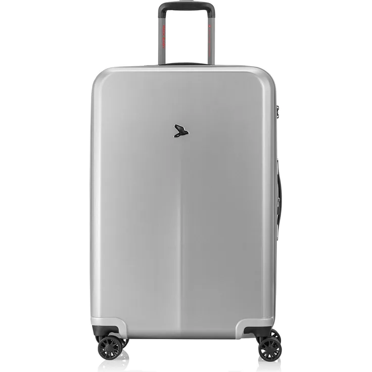 Pack Easy ReNew Genius Trolley Koffer, Silber, 77 l mit 3er Set Travel Pouches und TSA-Zahlenschloss, leichtgängige Rollen