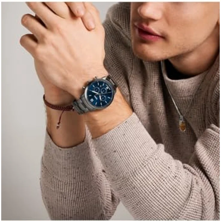Fossil Herren Analog Quarz Uhr mit Edelstahl Armband FS6111, blaues Zifferblatt, Gunmetal Armband – Bild 4
