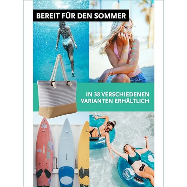 DonDon Strandtasche XXL mit Reißverschluss, geräumige Shopper Tasche Damen, gestreift grau, ideal für Strand und Freizeit, inklusive kleiner Innentasche – Bild 5