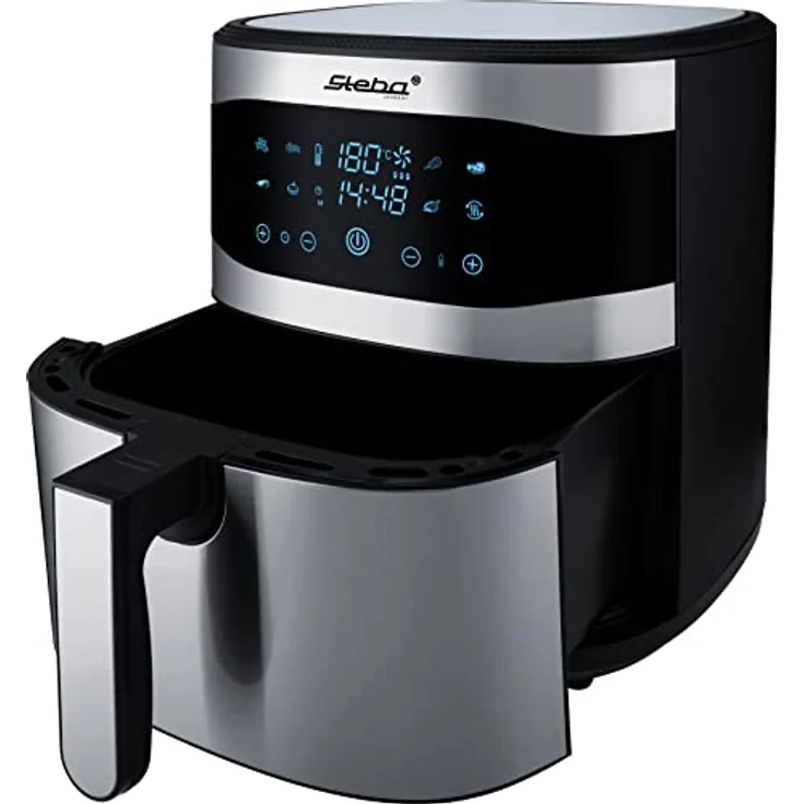 Steba HF 8000 Family Heißluftfritteuse, 8 Liter, 1800W, Antihaftbeschichtung, herausnehmbarer Behälter, 60 Minuten Timer, 8 Programme, Display, Überhitzungsschutz, edelstahl-schwarz – Bild 2