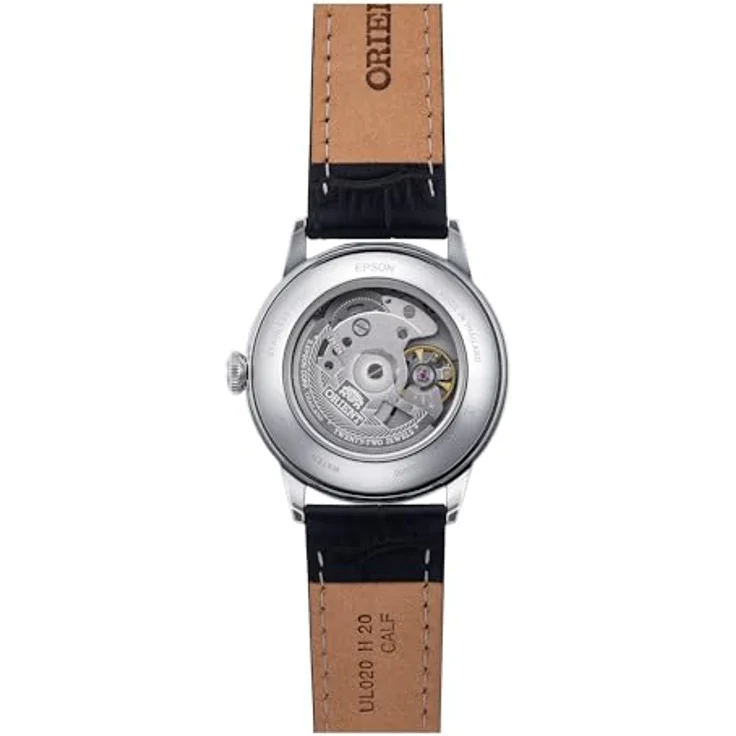Orient Elegante Uhr RA-AC0M02B10B, Klassische Herrenuhr mit schwarzem Zifferblatt, 38 mm Edelstahlgehäuse, schwarzes Lederarmband – Bild 4