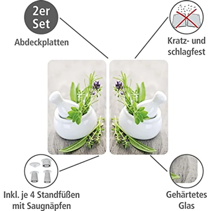 Wenko Herdabdeckplatte Universal Kräutergarten, 2er Set, für alle Herdarten, Gehärtetes Glas, 30 x 52 cm, mehrfarbig – Bild 2