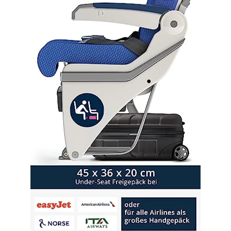 Suitline Handgepäckkoffer S1, 2 Rollen, EasyJet Trolley 45x36x20 cm Underseat kleiner Koffer Flugzeug 30 L, ABS Hartschale, schwarz – Bild 2