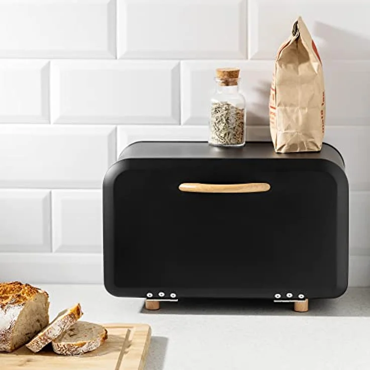 Navaris Brotkasten Brotaufbewahrung Brotbox mit Frontöffnung - Brot Behälter zur Aufbewahrung - Brotdose Brotkorb Brotbehälter aus Metall - Schwarz – Bild 2