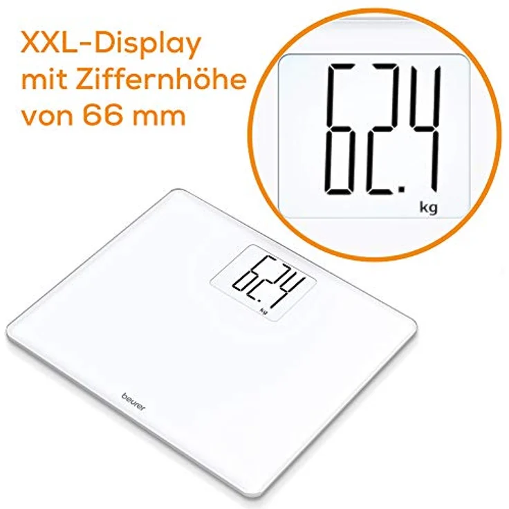 Beurer GS 340 XXL digitale Glaswaage, im großzügigen Querformat mit extra großen Ziffern, beleuchtetem Display, Tara, Zuwiegefunktion und 200 kg Belastbarkeit – Bild 5
